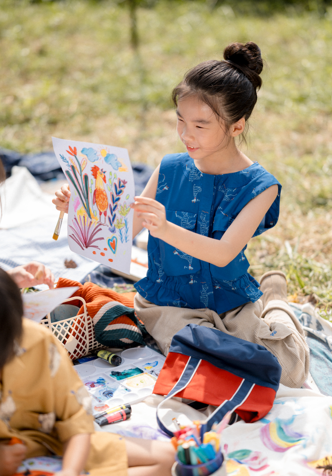 Doodleville Top for Girls in Bleu
