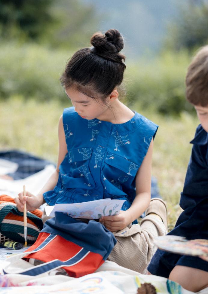 Doodleville Top for Girls in Bleu